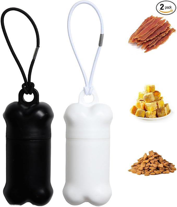 2 Pieces Portable Dog Treat Pouch for Leash, (Black&White) | Mini Treat Holder Small Dog Treat Bag for Training and Walks, Bone-Shaped Treat Container -