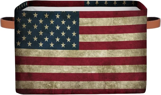 Pardick Storage Basket American USA Flag, Large Foldable Organizer Storage Bins for Shelves, Sturdy Canvas Cubes Storage Boxes with Handles for Toys Closet Nursery Office Living Room 15" x 11" x 9.5"