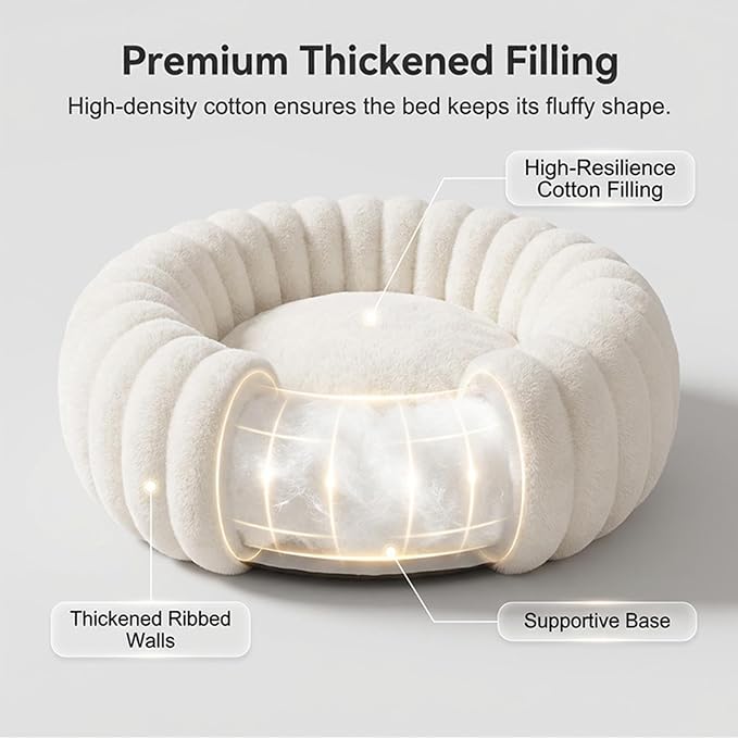 Round Dog Bed Raised Edge Soft Warm Plush Sleeping Mattress | Dog Donut Bed for Puppy Senior Kitten Indoor Outdoor Floor Bedside Kennel Couch Travel Car Home