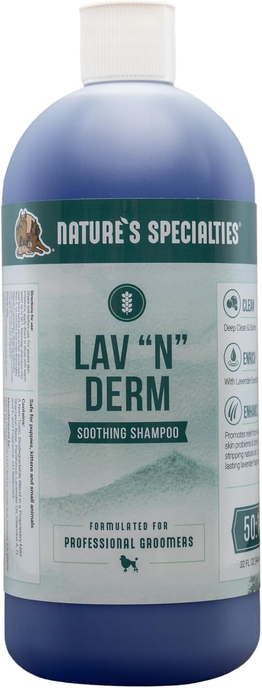 Nature's Specialties Lav-N-Derm Ultra Concentrated Calming Dog Shampoo for Pets, Makes up to 12.5 Gallons, Natural Choice for Professional Groomers, Relieves Various Skin Problems, Made in USA, 32 oz