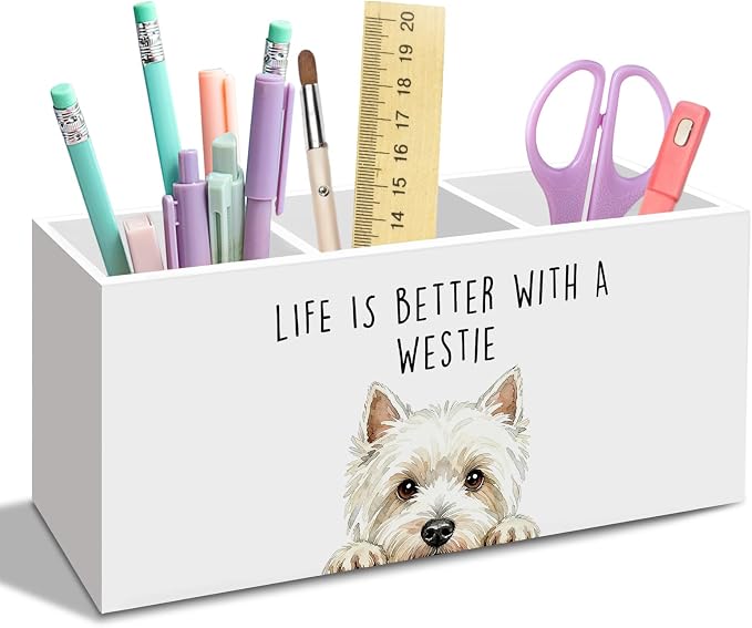 Westie Dog Gifts Pen Pencil Holder for Desk, Funny Westies Dog Gift Office Desk Accessories, Life Is Better with a Westie Pen Holders Organizer for Women Bathroom Decor