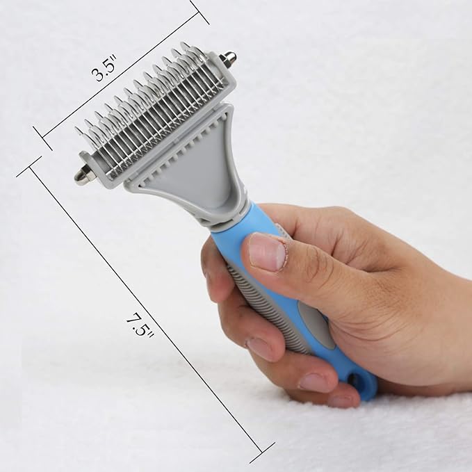 Pet Dematting Comb - 2 Sided Undercoat Rake for Cats & Dogs - Safe Grooming Tool for Easy Mats & Tangles Removing - Medium and Long Haired Cats Dogs Brush for Shedding