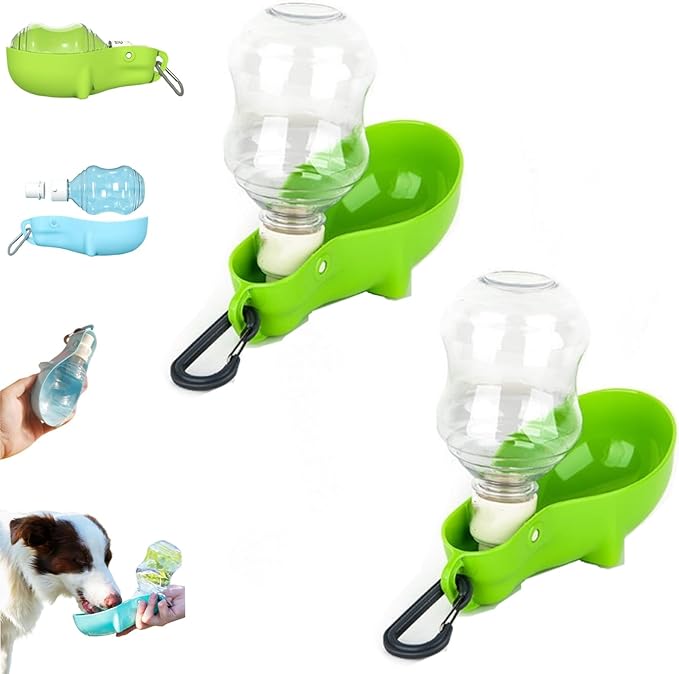 Foldable Pet Water Bottle for Travel, 2 in 1 Portable Dog Water Bottle, Travel Dog Bowls with Food Container, Leak-Proof & Compact Dog Travel, Foldable Pet Water Bottle (Gree-2PCS)