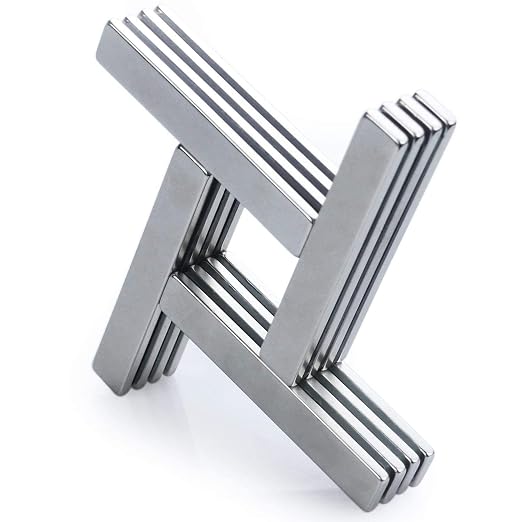Neodymium Magnets with Adhesive Backing 4Pcs 60x10x3mm Silver | Fridge Magnetic Strips Refrigerator Blocks Crafts Extra Super Sticky Bar for Science Experiments Classroom Craft Office