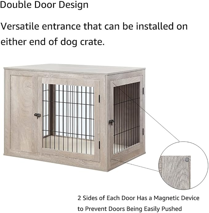 unipaws 41 Inch Furniture Style Dog Crate for Medium Large Dogs | Indoor Dog Stuff Kennel, Modern Decorative Wood Wire Cage, Pretty Cute End Side Table Nightstand, Walnut