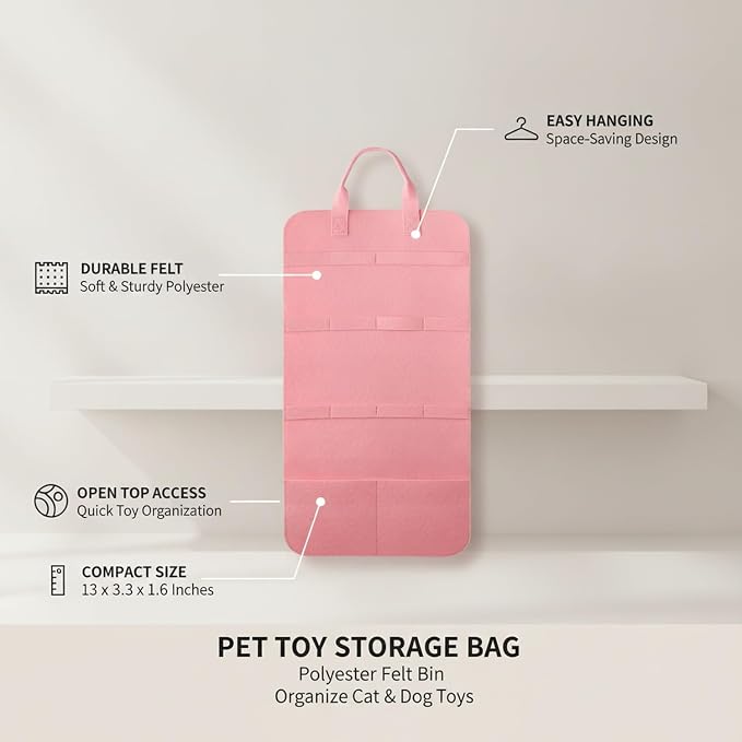 Pet Toy Storage Bag, Polyester Felt Bin for Cat and Dog Toys, Open Top Organizer for Shelves and Living Room, 13 x 3.3 x 1.6 Inches (1 PC)