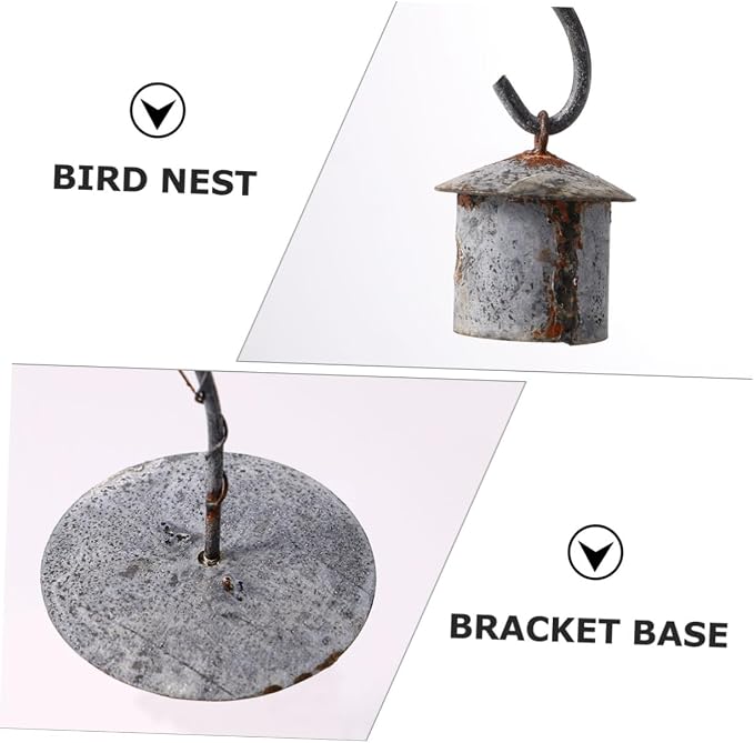 KICHOUSE Micro Landscape Iron Hanging Rack and Bird Hut Cage Stand Vintage Rust Design for Desktop Decor Flexible Iron Holder for Home and Garden Adornments Light Grey