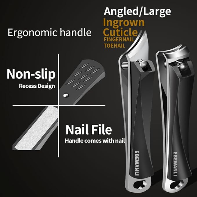 EBEWANLI Nail Clippers Set, Ultra Sharp Nail Clippers for Men, Slanted Angled Ingrown Toenail Clipper and Curved Fingernail Clipper Cutters, Stainless Steel Finger Nail Clippers Adult