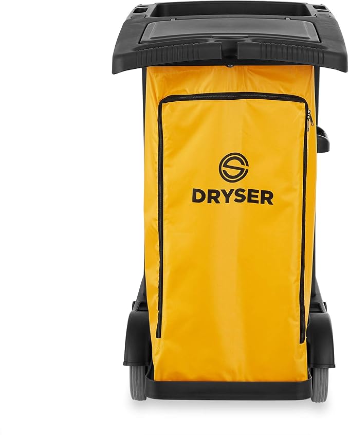 Commercial Janitorial Cleaning Cart on Wheels - Black Housekeeping Caddy with Cover, Shelves and Vinyl Bag