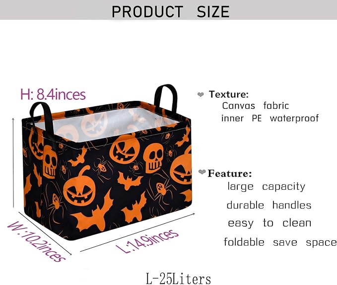 Pumpkin Pattern Storage Basket Gift Shelf Basket Storage Bin, Nursery Basket Organizer Box for With Handles for Room Deco
