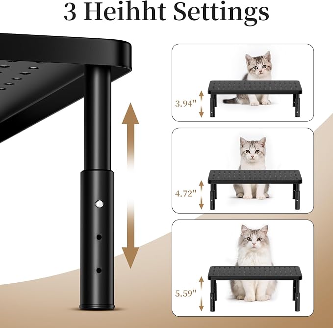 Adjustable Automatic Cat Feeder Stand - Elevated Cat Feeder Stand with 3 Height Settings, Fits Most Automatic Feeders & Tradition Bowls, Raised Pet Feeding Table Station for Cats & Small Dogs - Black