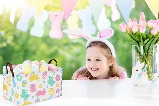 Sanjiaofeng Rectangular3Pack Easter baskets , Kids Easter Storage Bins Organizer.Boys and Girls,Easter Bunny Eggs Decor,Toys,Books,Easter Gifts . (3Pack Easter)