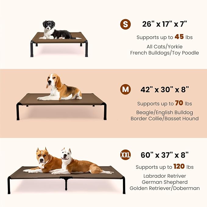 Elevated Dog Bed, Cooling Raised Pet Cot with Chew Proof Mesh Fabric and Steel Frame, Portable Dog Cot Bed with No-Slip Rubber Feet, 26 in
