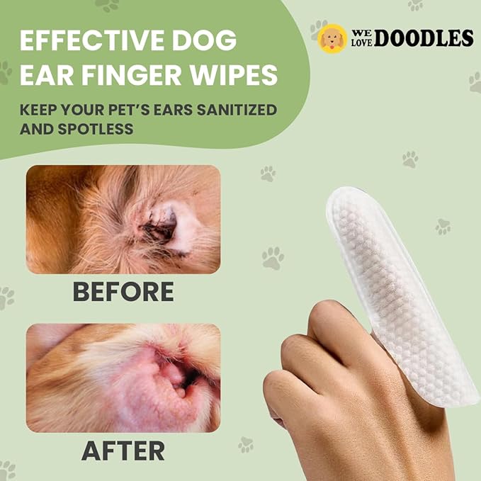 We Love Doodles Dog Ear Wipes - Pre Soaked Finger Ear Wipes for Dogs, Safe & Gentle Ear Cleaner for Dogs, Cleans & Deodorizes, Pet Wipes for Dogs, Dog Cleaning Wipes for Easy Grooming (50 Pieces)