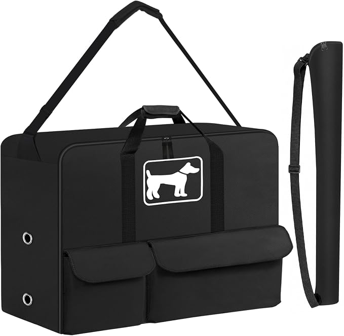 SIRUITON Thick 600D Dog Playpen Storage Bag Fits 40" H 8 Panels & 9 Stakes | Dog Fence Travel Bag Suitable for Foldable Exercise Pet Playpen with Reinforced Double Handles & Two external pockets.