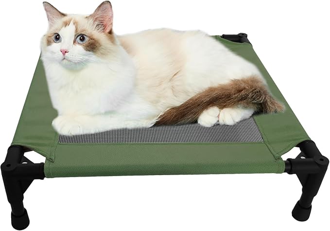 Pozico Elevated Pet Bed with Breathable Mesh for Small Cat and Dog, Raised Cooling Pet Cot for Puppy and Kitty, 18.9x18.9 inch (Olive Green Bed)