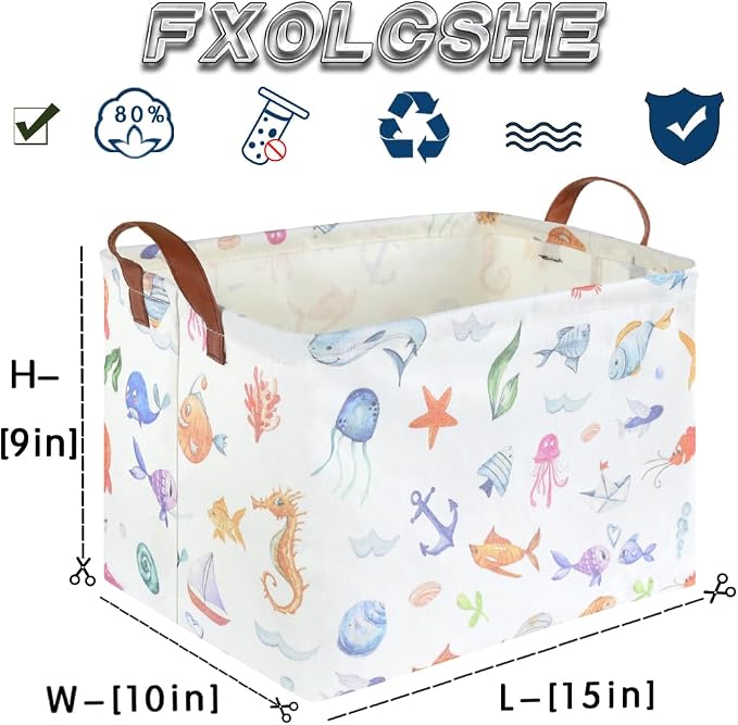 Rectangle Fish Basket,Ocean Animals Waterproof Kids foldable Laundry Basket,Nursery Hamper,Boys and Girls Hamper,kids Room decor, kids toy organizer,Gift basket(Ocean Animals)