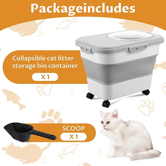 Cat Litter Storage Bin Container with Airtight Lids, Portable Cat Litter Storage Container with Wheels, Kitchen Cereal Rice Leakproof Sealable