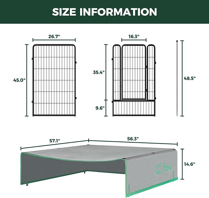 FXW Rollick Dog Playpen with Sun Shade, 45"H, 16 Panels | Heavy-Duty & Easy setup Play Area, UPF 50+ Cover Blocks 98% of UV Rays, For Large Dogs, Patented