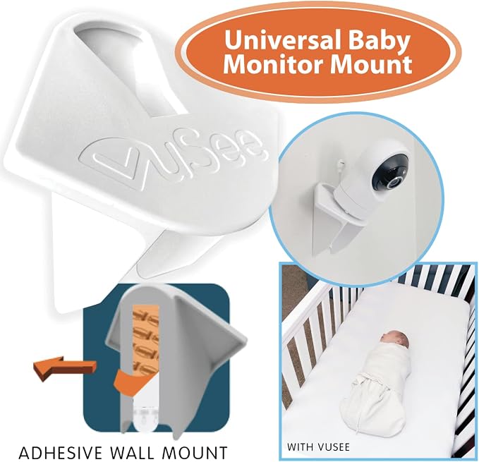 Anywhere Baby Monitor Wall Mount – No-Drill Adhesive Shelf for Cameras – Compatible with Most Baby Monitor Brands – White, 2 Pack