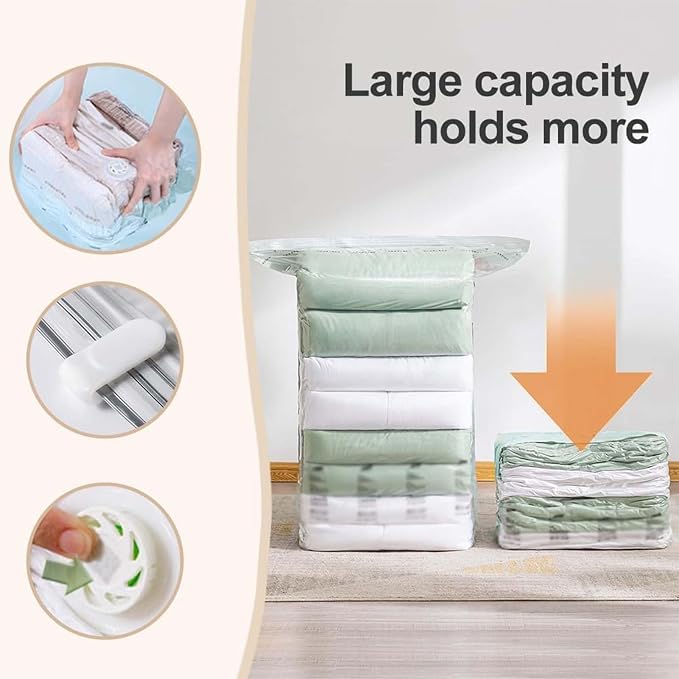 Vacuum Storage Bags No Pump Compression Space Saver 3D | Large Capacity Clothes Bedding Organizer Reusable Storage Bags Closet Wardrobe Travel Packing Moving Home Organization