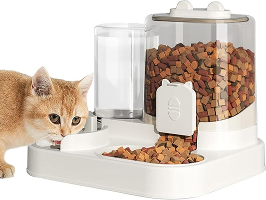 1.6L Auto Gravity Pet Feeder and 0.6L Water Dispenser Set, Automatic Cat Water Dispenser, Gravity Pet Feeder for Small Medium Dog Puppy Cat Kitten
