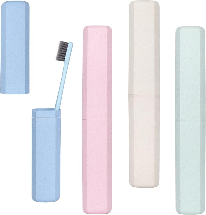 Hooqict 4 Pack Travel Toothbrush Case Portable Travel Toothbrush Holder Plastic Toothbrush Container Protector Cover for Traveling, Camping, Home, School, Business