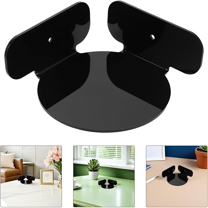 COHEALI 2pcs Security Camera Wall Mount Brackets with Mini Circular Corner Shelf for Home Surveillance and Router Storage, Black Acrylic Wall Holder for Monitors and Speakers
