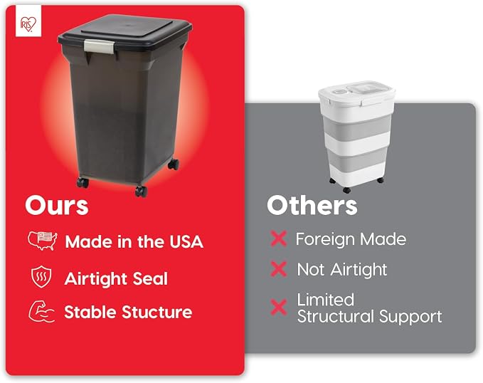 IRIS USA Dog Food Storage Container, Up to 58 lbs, Smoke Black, Made in USA | Wheels for Mobility, Airtight Seal, BPA-Free, Best for Bird Seed, Cat food, Cat Litter, Chicken Feed, Pellets