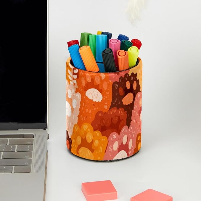 Faux Leather Pen Holder for Desk, Pencil Organizer Colorful Pet Paws Pen Cup Desk Decor Makeup Brush Holder Storage for Office Home