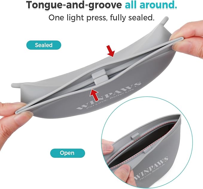 Silicone Dog Treat Pouch with Poop Bag Holder,Waterproof Magnetic Close Sealable Fanny Pack with Adjustable Waist Belt, Pet Puppy Training Essentials, One-Handed Opening with Press & Magnetic (Grey)
