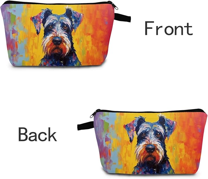 Oil Painting of Schnauzer Dog Print Women's Makeup Bag Daily Commute Cosmetics Storage Pouch Beach Travel Fashion Toothbrush Bag