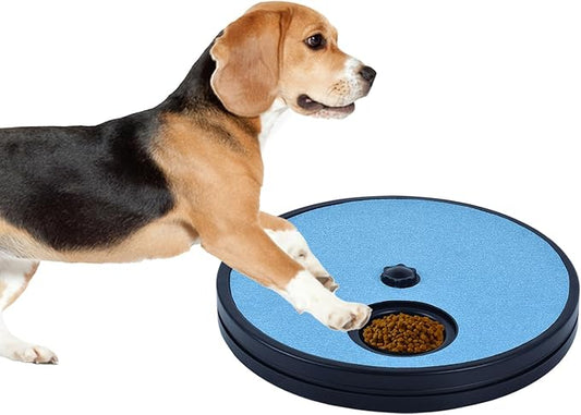 3 in 1 Rotatable Dog Scratch Board with Food Storage Compartment Box Round Stress-Free Scratch Pad ABS Nail Grinder Claw Care Dog Claw Grinder Board (Blue)