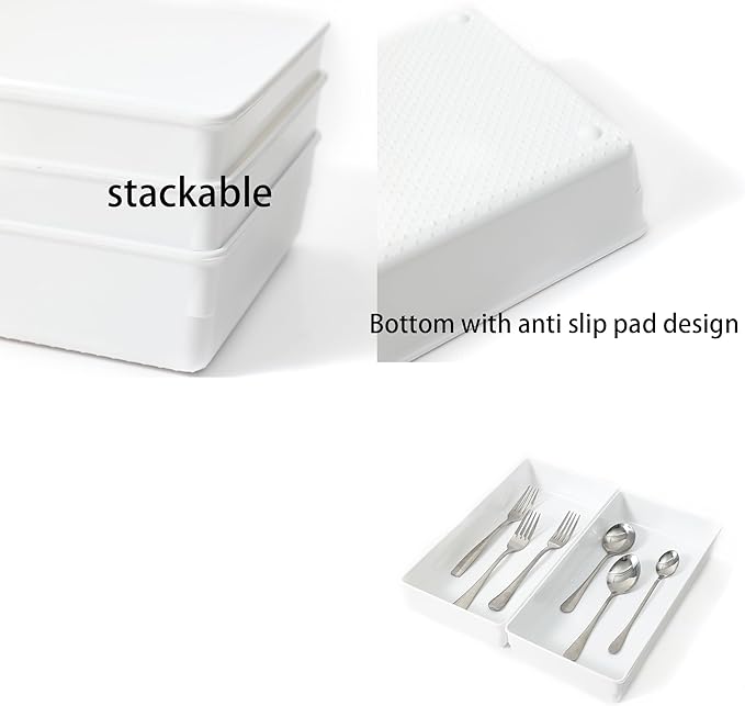 3 Pack White Plastic Drawer Organizer Tray Cutlery Utensil Makeups Drawer Organizers 12" X 6"…