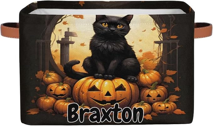 Custom Rectangular Baby Storage Basket, Kids Toys Bin, Books Shelf Basket, Clothes Towel Storage Bin for Nursery, Gift Basket, Pet Basket, Halloween Cat Pumpkins Maple Leaves