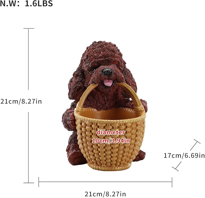Chocolate Brown Teddy Poodle Candy Bowl, Resin Dog Figurine Key Bowl for Entryway Table, Desktop Storage Basket Organizer for Desk, Unique Dog Lover Gift