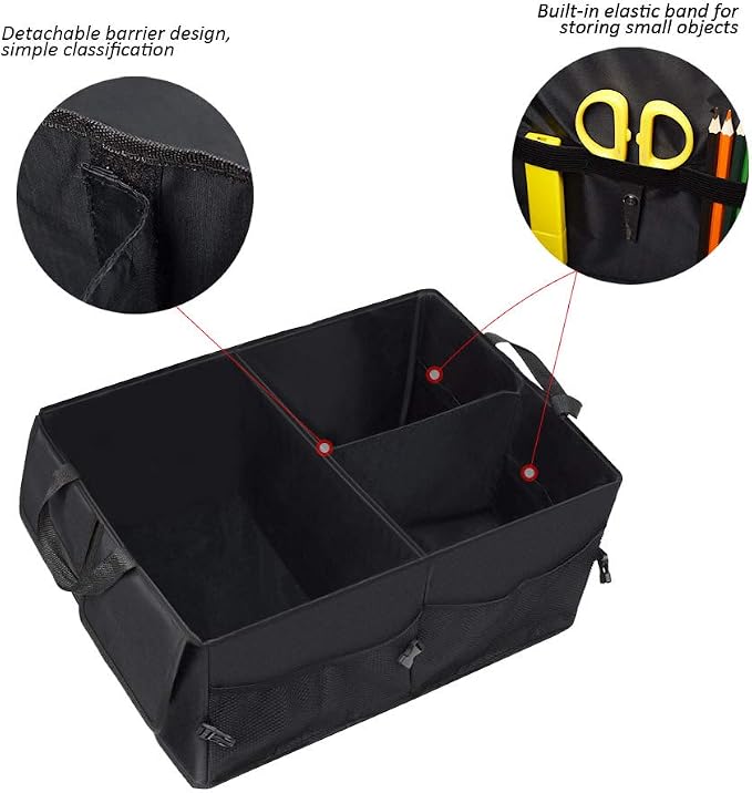 JiatuA Car Trunk Organizer for SUV Collapsible Car Storage Organizers Black | 8 Pocket Waterproof Dust-proof Sturdy Foldable Cargo Backseat Storage Adjustable Car Accessories for Sedan More Trunk Space