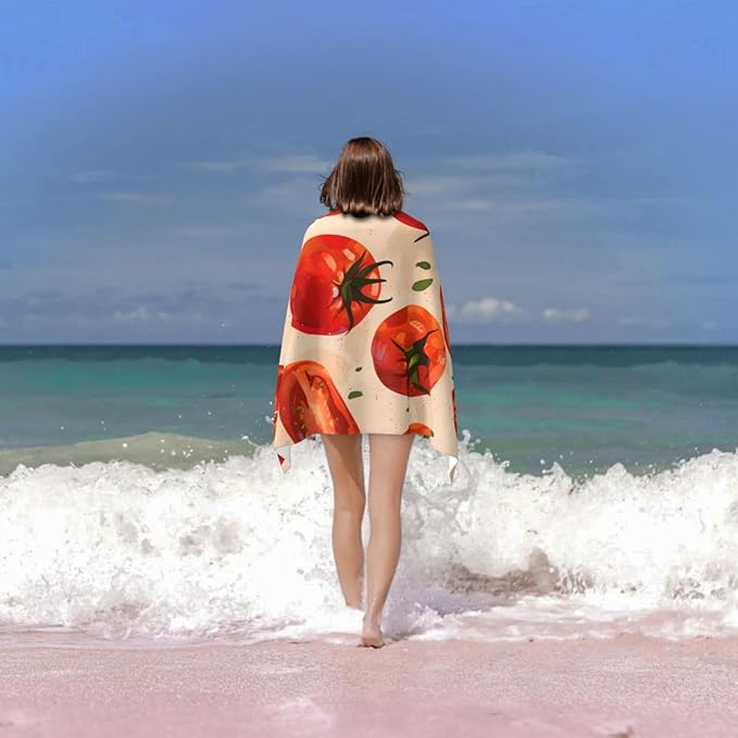 Tomato Pattern Beach Towel 31inx51in, Fun Sand-Free Microfiber Bath Towel Ultra Soft Quick Dry Pool Towel Absorbent Towel Lightweight Towel for Swimming Bathroom Decor
