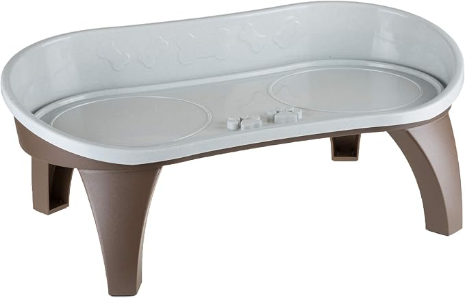 Dog Bowl Stand - 8.5-Inch-Tall Feeding Tray for Dogs and Cats - Dog Bowl Stands for Large Dogs with Splash Guard and Non-Skid Feet by Petmaker (Brown)