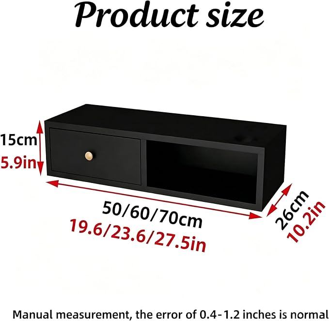 Hair Tool Organizer with Drawer, Floating Makeup Vanity, with 1 Hair Dryer Holders, Wall Mounted Salon Stations for Hair Stylist, Suitable for Multiple Scenarios(Black,27.5x10.2x5.9in)