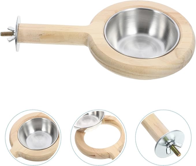 INOOMP Stainless Steel Bird Bowl with Feeding Cup and Perch Stand, Parrot Food Organizer and Bird Feeding Container for Cage Use