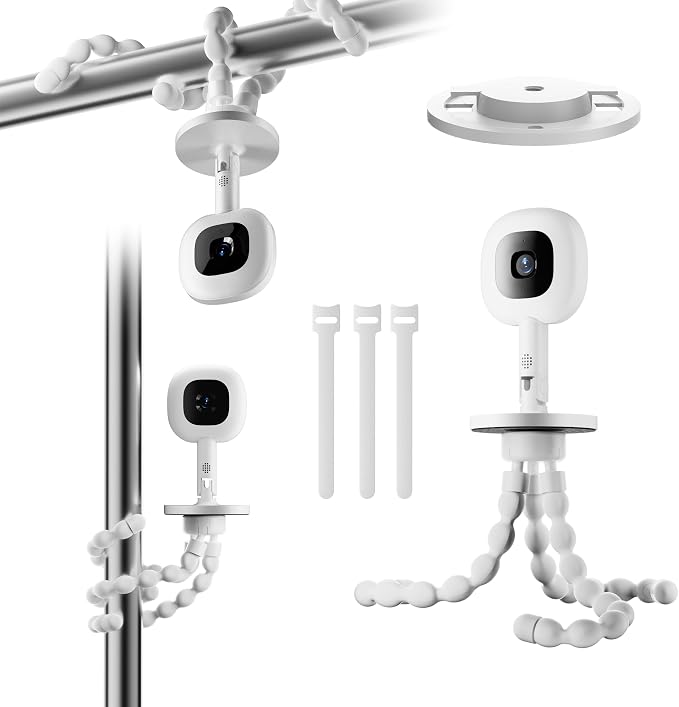 Baby Monitor Mount - Universal Adjustable Baby Camera Mount for Nanit Pro, Hello Baby, Kasa & Most Baby Monitors, Attaches to Crib Cot Shelves or Furniture （White）
