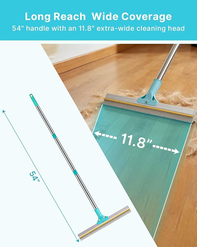 Carpet Rake for Pet Hair Removal, Upgraded Reusable Carpet Scraper Broom with 54” Adjustable Long Handle, Dual-Sided Metal & Silicone Brush, Cat & Dog Hair Remover Tool for Rugs, Mats, Stairs