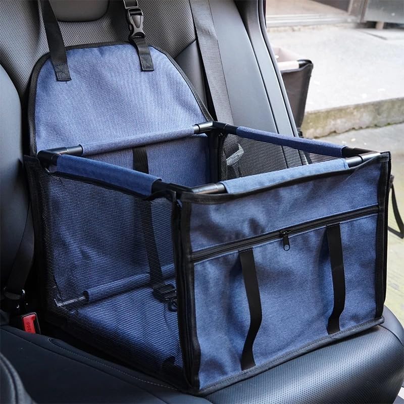 Premium Blue Pet Car Seat for VW Caddy Maxi 2020-2024, Foldable Waterproof Dog & Cat Booster, Breathable Mesh & Stable Travel Design, Easy to Clean & Store