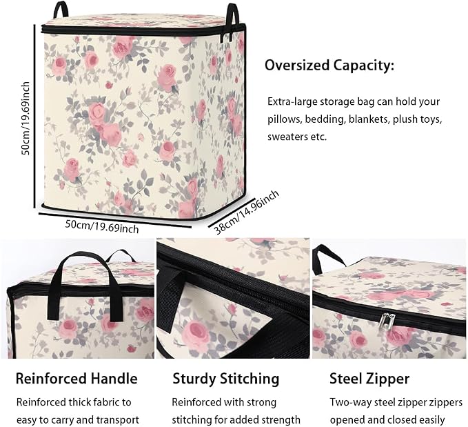 2pcs blanket storage bag for under bed,closet organizers 95L | clothing sweater sheet bedding comforter duvet quilt pillow toy storage bags with lids,dorm room essentials for containers