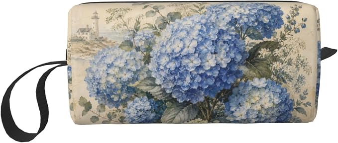 Blue Hydrangea Bloom Makeup Bag for Women | Small Travel Cosmetic Pouch with Zipper, Compact Makeup Organizer Bag for Purse, Toiletries, Skincare & Daily Essentials
