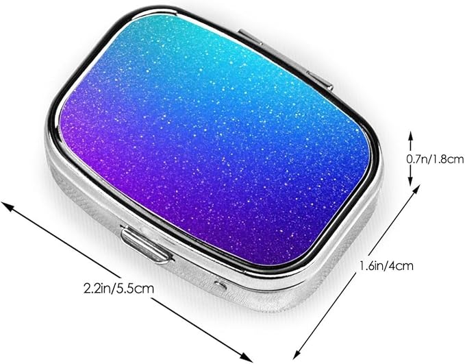Purple Blue Glitter Pattern Pill Box 2 Compartment Medicine Pill Case Portable Pill Box for Pocket or Purse Pill Box