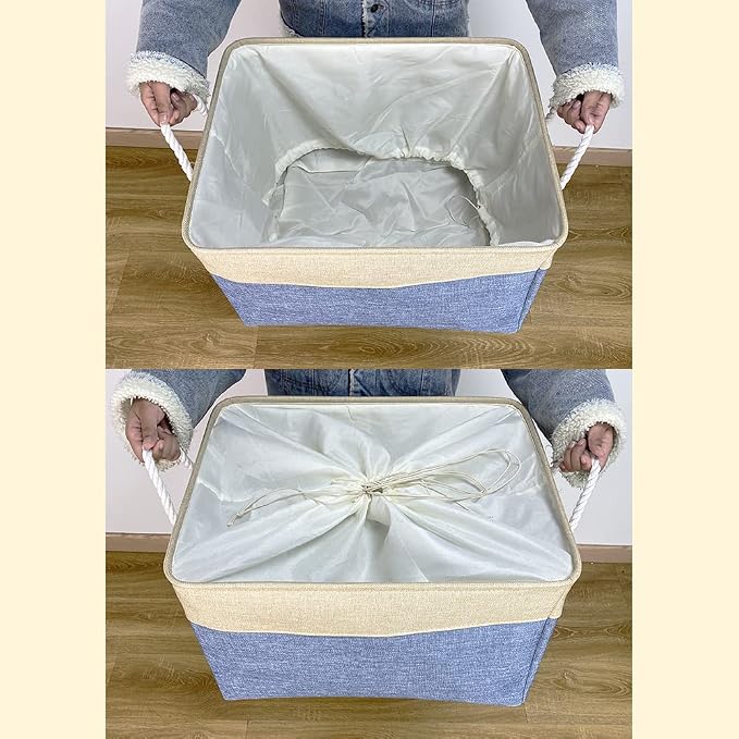 Custom Dog Basket for Toys Collapsible Storage Bin Grey Pink Blue Rectangular Pet Storage Organizer Box with Handles Extra Large Customized Name & Photo