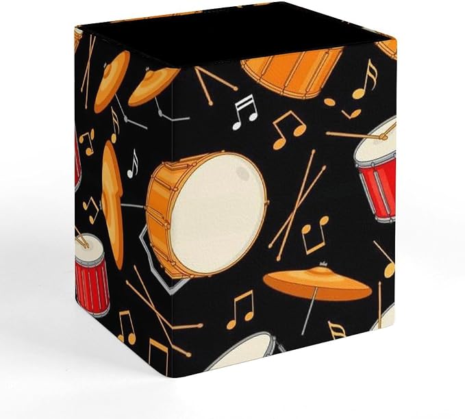 Pu Leather Pen Holder Pencil Cup, Rock Drum Stand Makeup Brush Holder, Stationery Organizer Container Box Desk Decor Accessories for Office