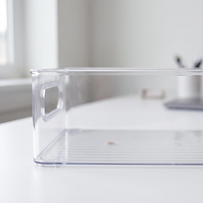 Simhoa PET Storage Box Acrylic Organizer Container Holder Case Stackable Clear Construction for Cosmetics Bottles Jewelry Pieces Small Supplies Easy Cleaning, Transparent, Medium (25x15x7.5cm)
